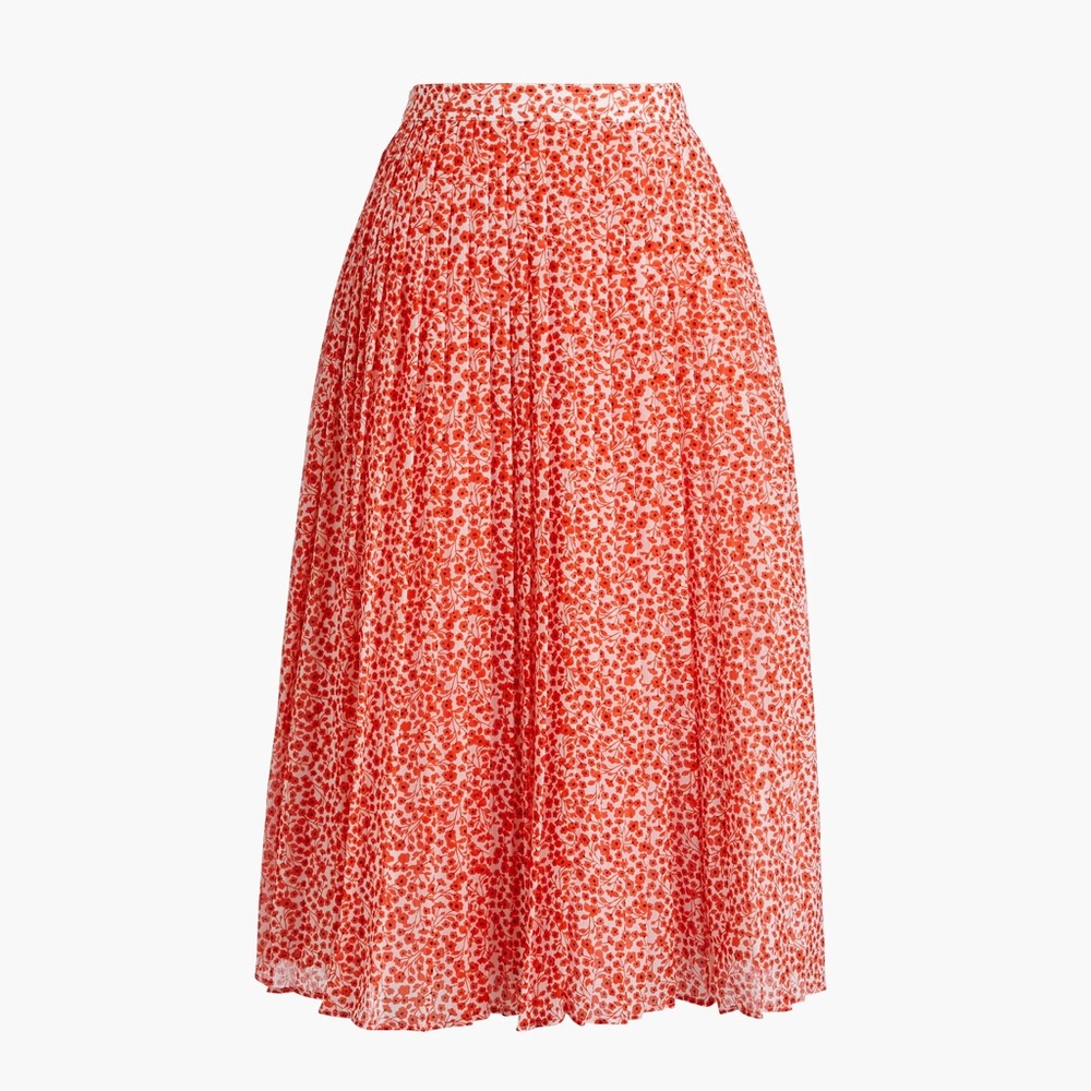 J. Crew lightweight pleated midi skirt, Size 10, Twine Ditsy Ivory Coral